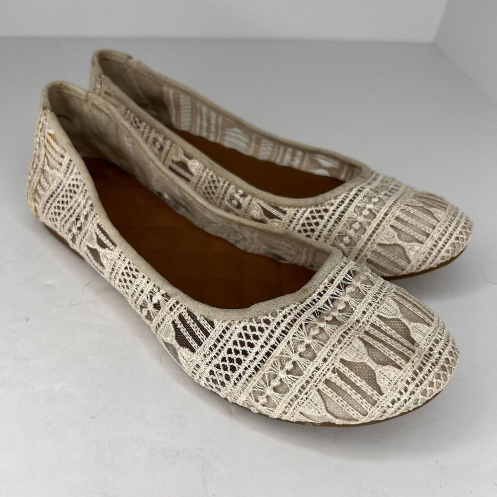 Rhodes Womens Cream Flats Slip On Lace Solid Round Toe Size 9.5M Comfort Shoes - Picture 2 of 9